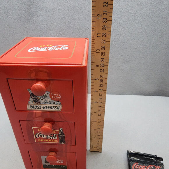 Coca Cola Red Tin Box Metal 3 Drawer File Cabinet with 6 sets of Collector Cards - Picture 13 of 15